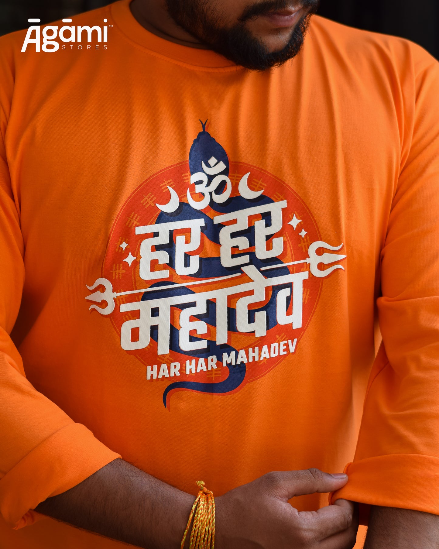 Har Har Mahadev Full Sleeves Tshirt - Orange | Regular Fit